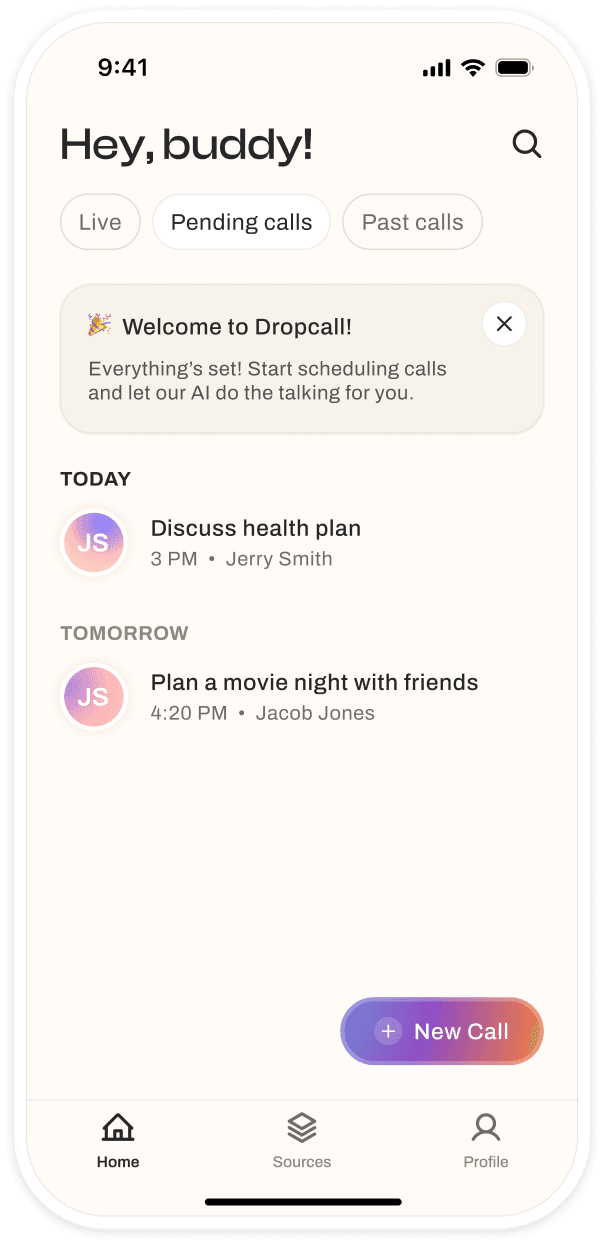 Dropcall scheduled calls screen